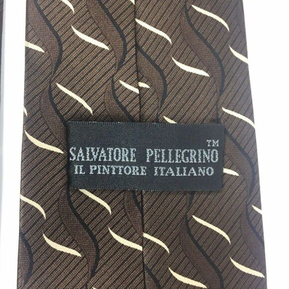 Salvatore Pellegrino Mens Necktie Brown Black Crea - Picture 5 of 6